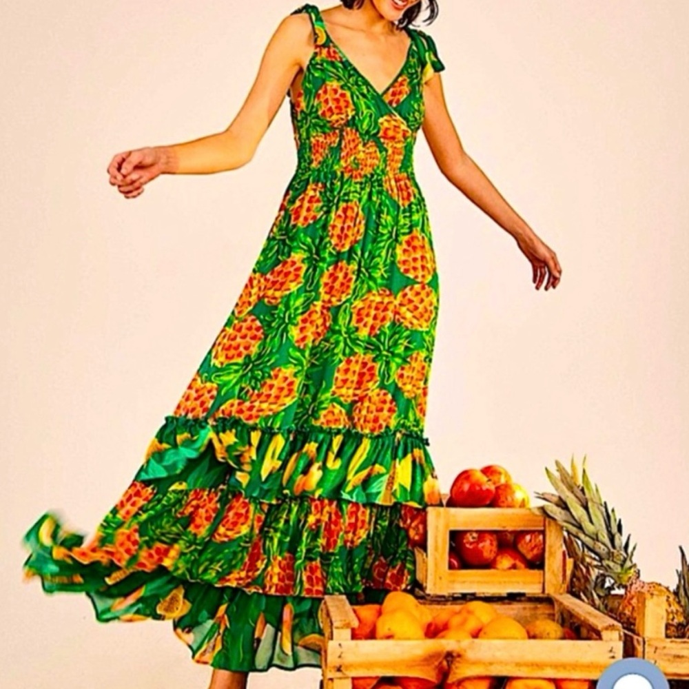 Farm Rio Pineapple Galore Smocked Dress size XS